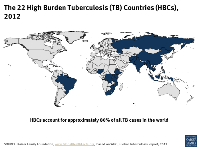 The 22 High Burden Tuberculosis (TB) Countries (HBCs), 2012 | KFF