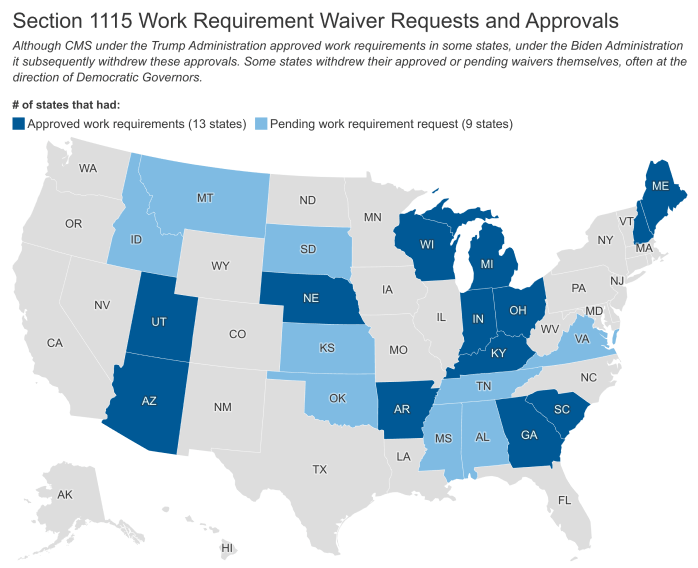 Medicaid work requirements map_May 2022_feature iamge | KFF