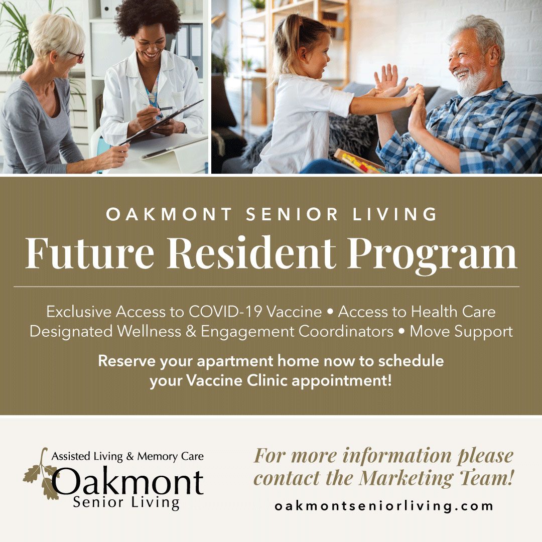 Picture of an ad for Oakmont Senior Living touting "exclusive access to COVID-19 vaccine"