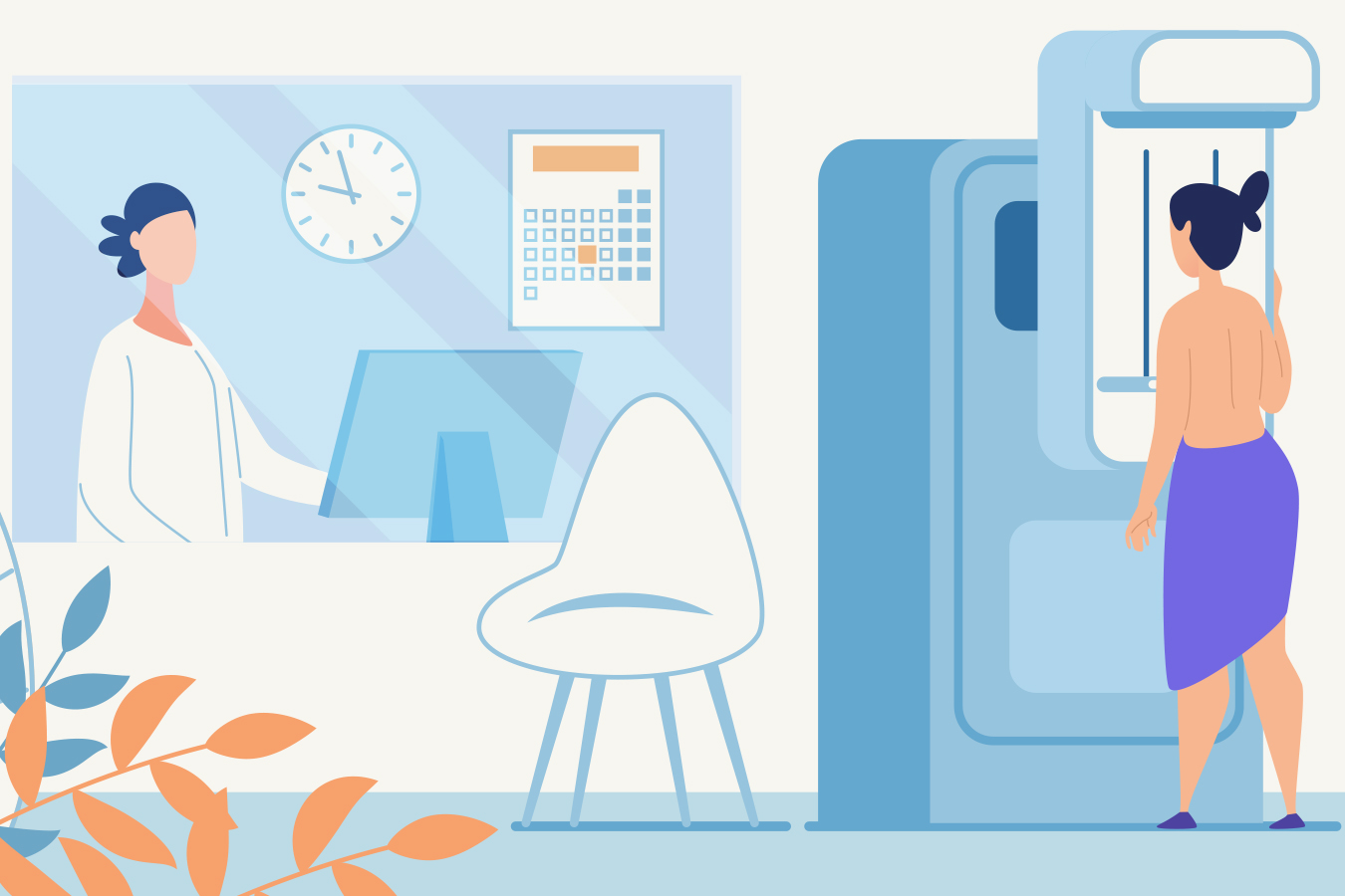 A woman gets a mammogram